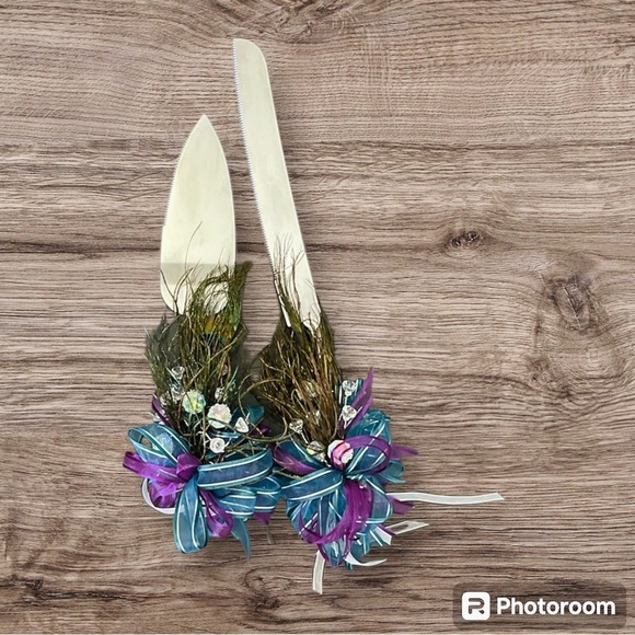 Other - Adorable Peacock Themed Decorated Wedding Cake Knife & Server Set